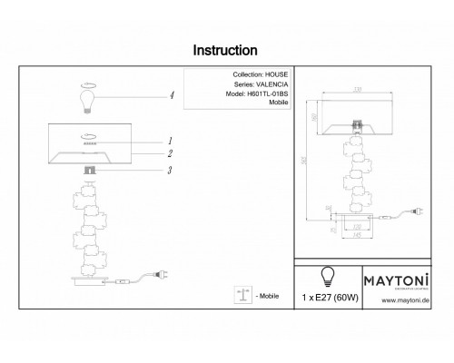 Настольная лампа декоративная Maytoni Valencia H601TL-01BS