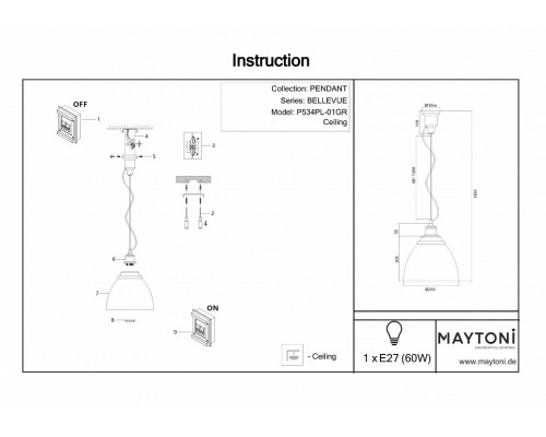 Подвесной светильник Maytoni Bellevue P534PL-01GR